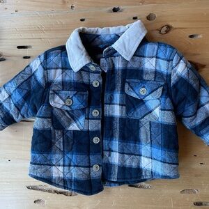 GAP Kids Blue and White Plaid Jean Jacket